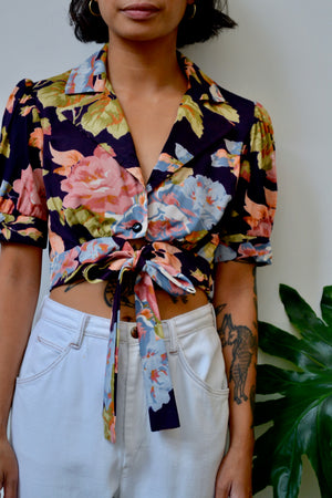 Floral Seventies Tie Top