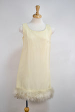 Vintage Cream Feather Trim Shift Dress