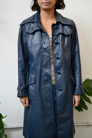 Navy Blue Leather Trench