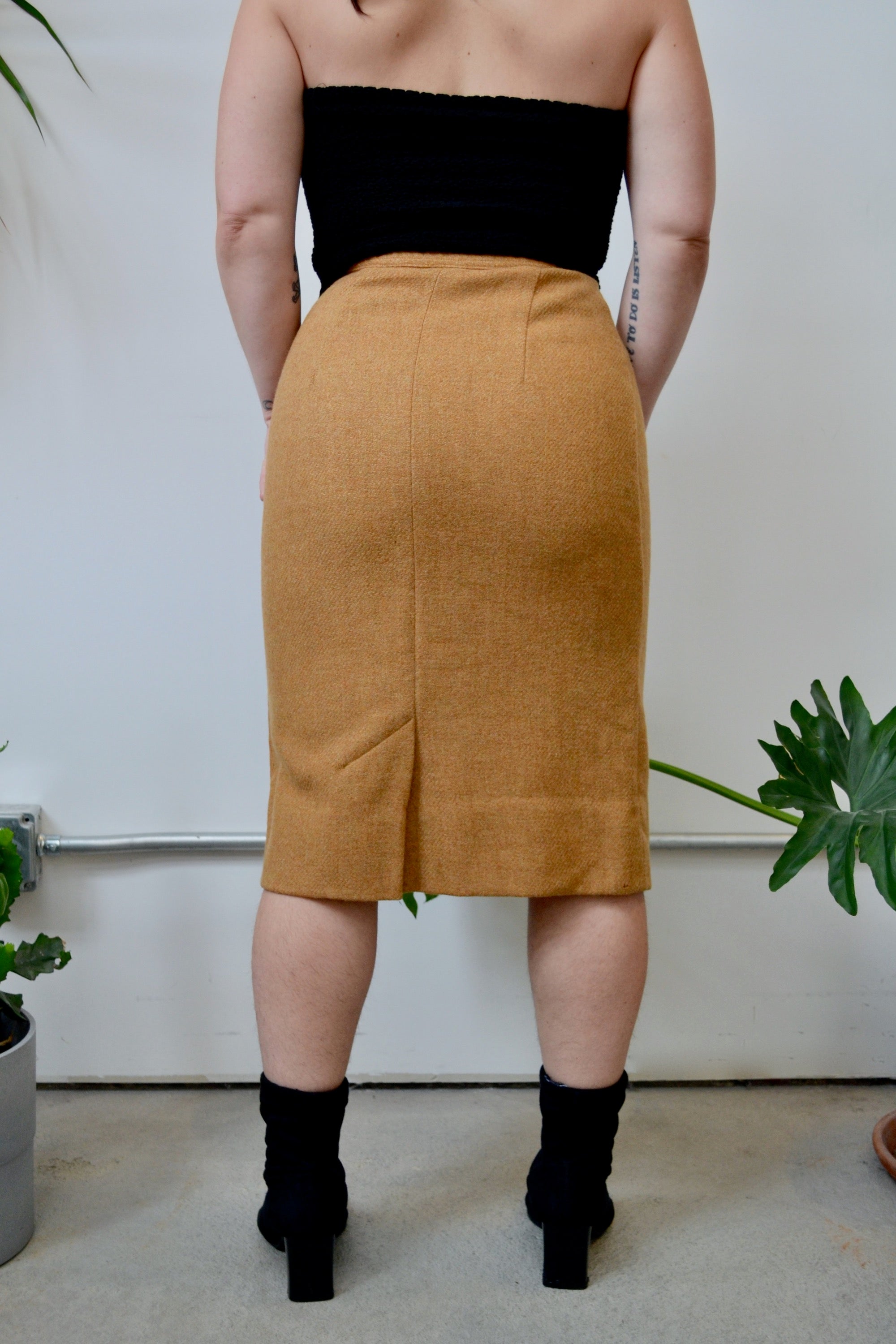 Ochre Wool Pencil Skirt