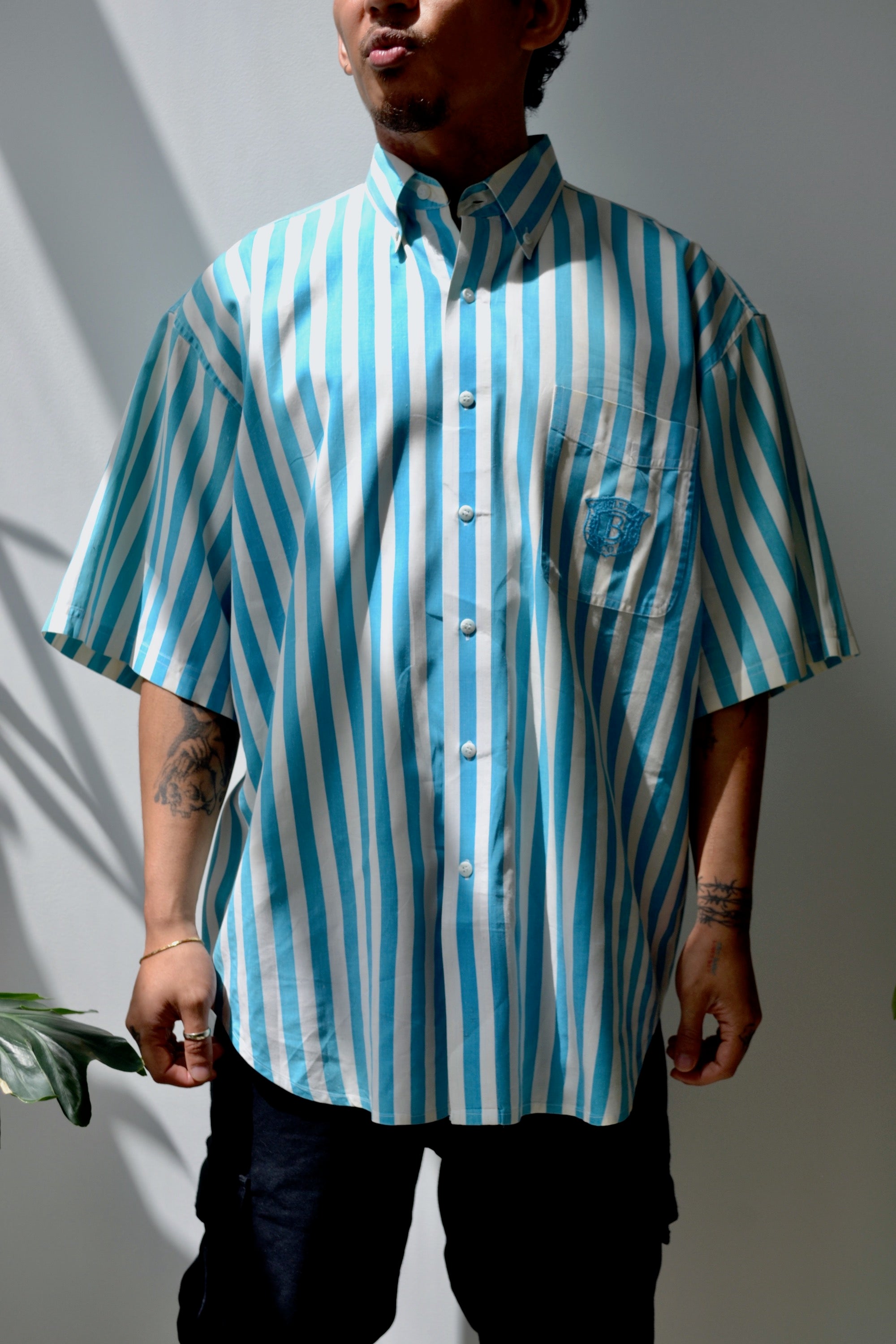 Bugle Boy Aqua Striped Button Up