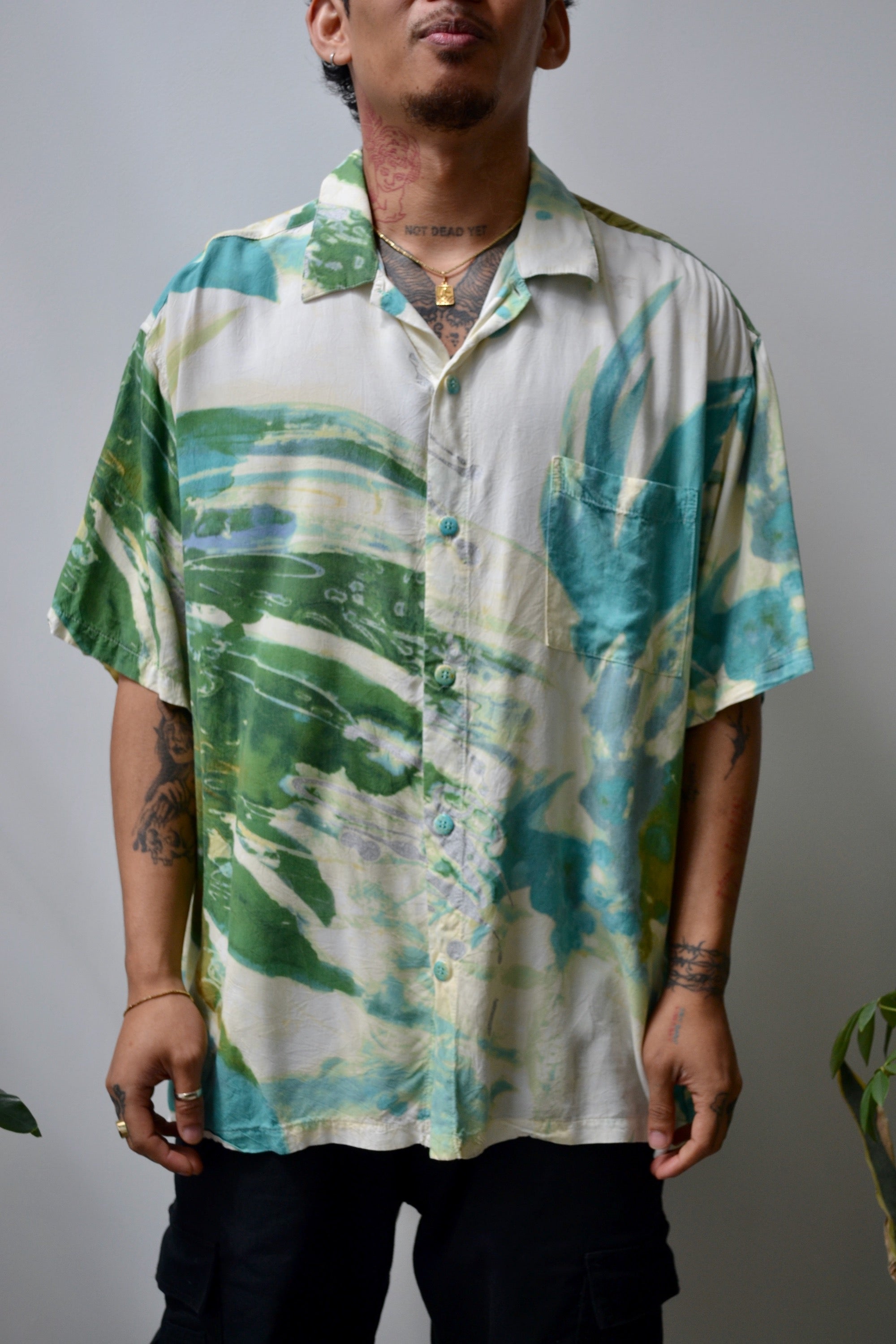 Sage Abstract Button Up