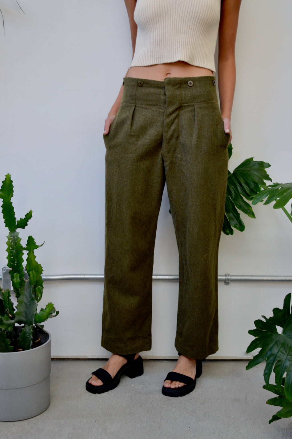 Olive Wool Cadet Trousers