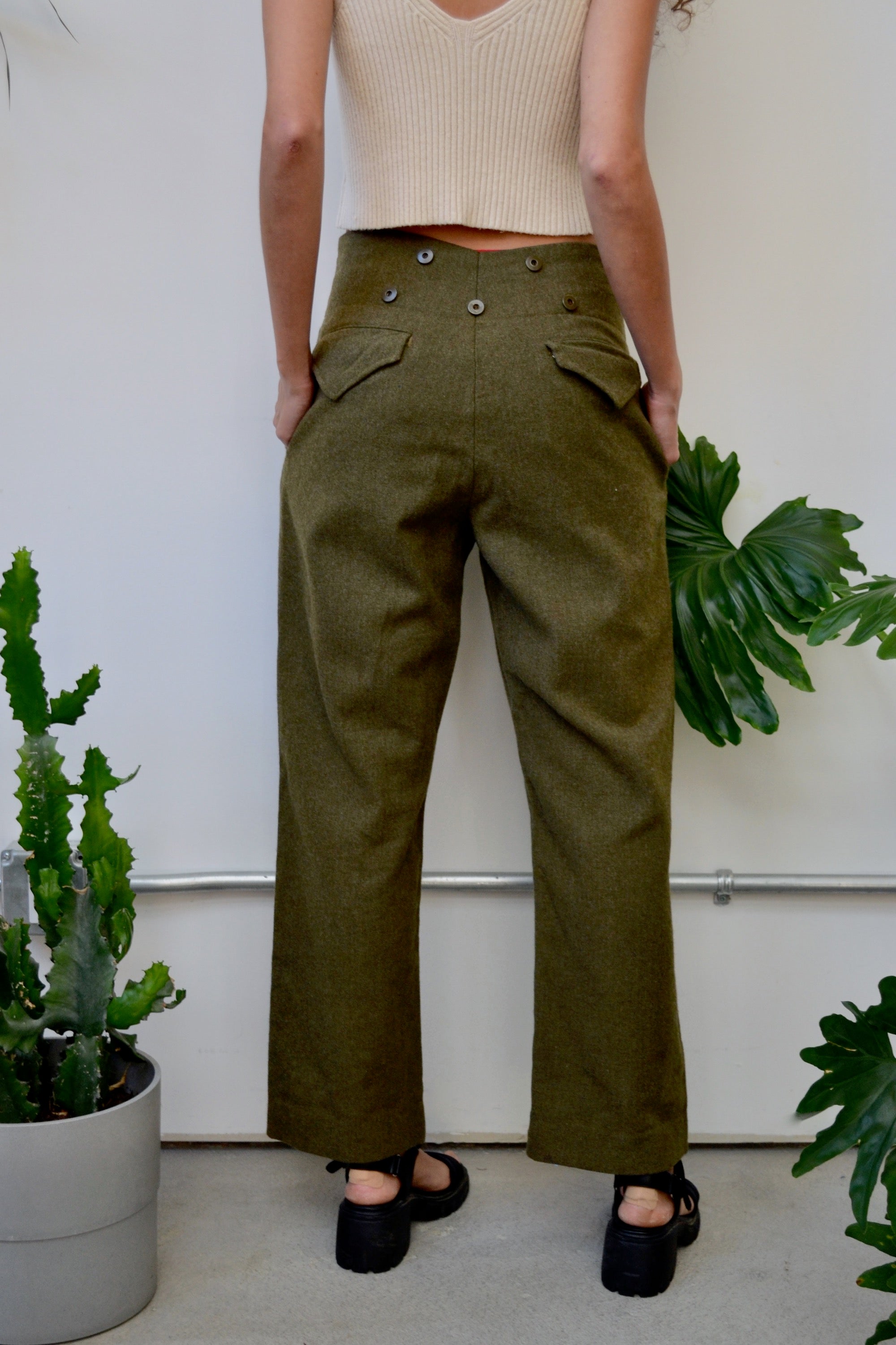 Olive Wool Cadet Trousers