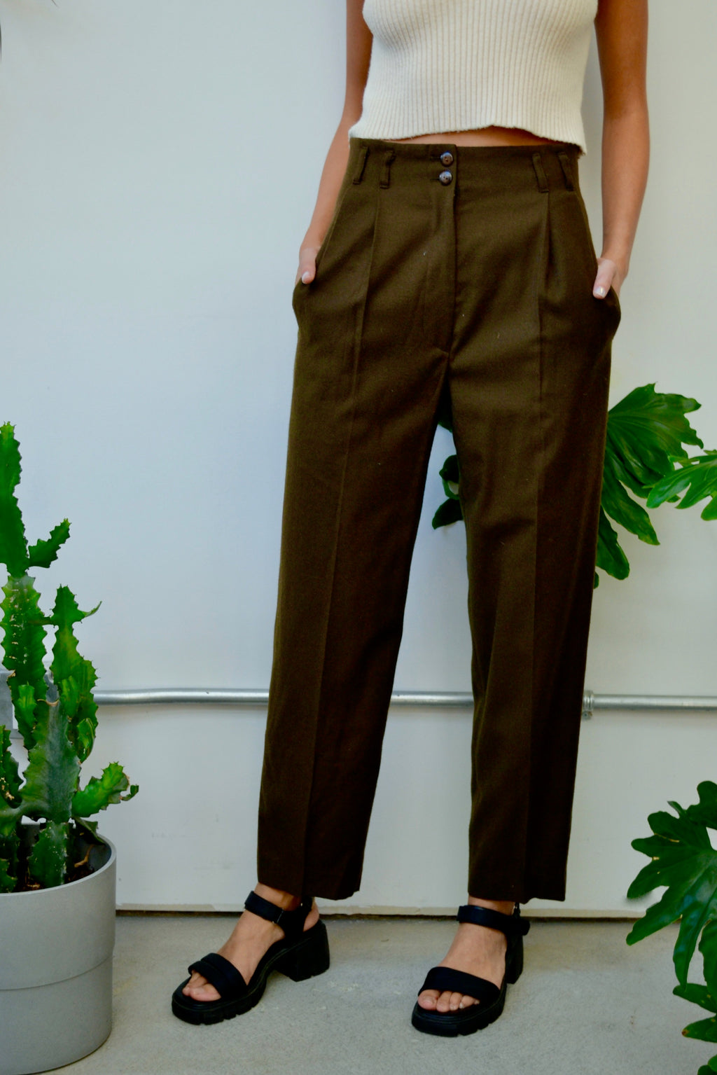 Army Green Wool Trousers