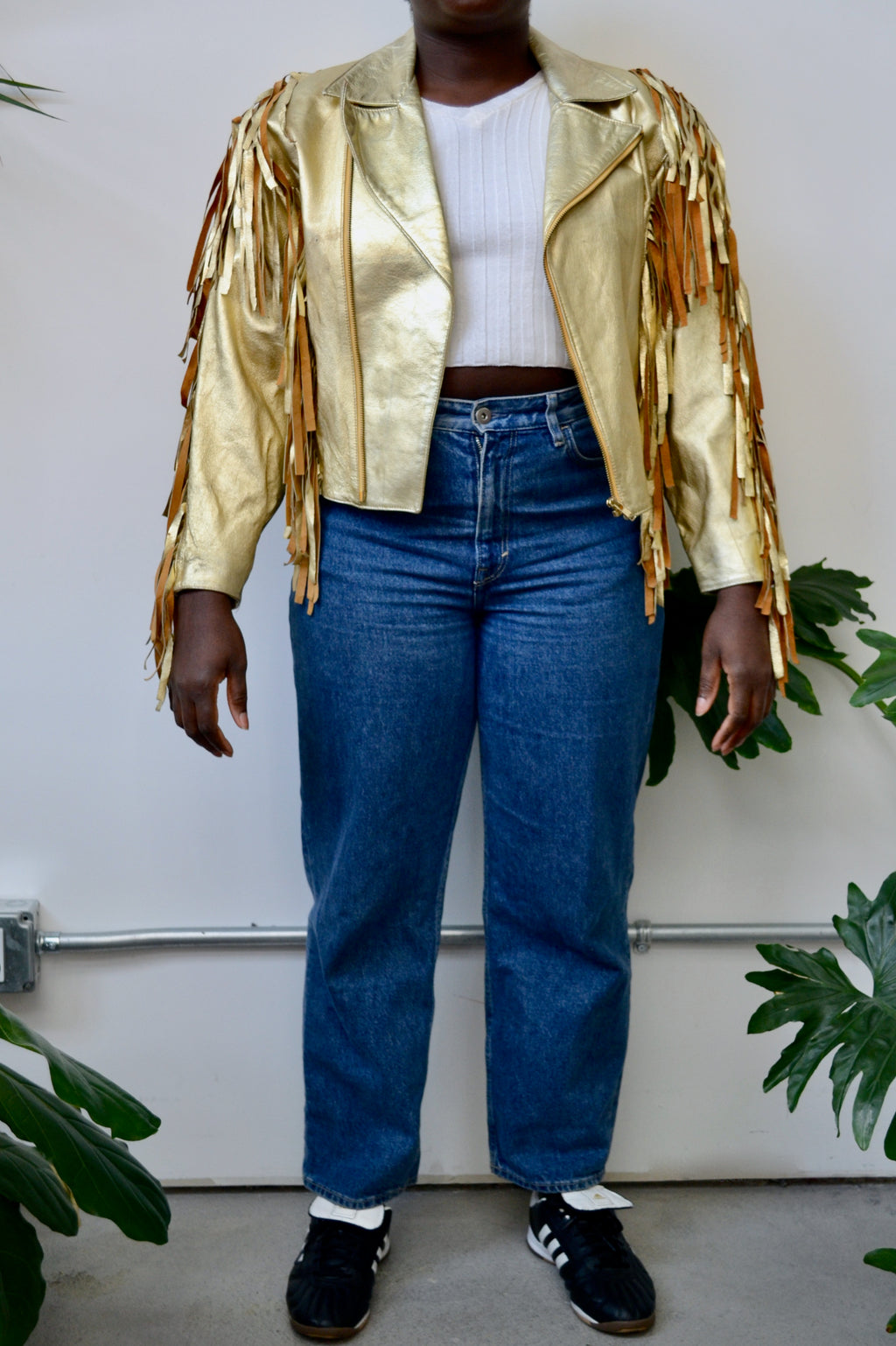 Gold Leather Fringe Jacket