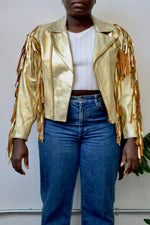 Gold Leather Fringe Jacket