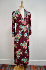 40s/50s Burgundy Floral Dressing Robe