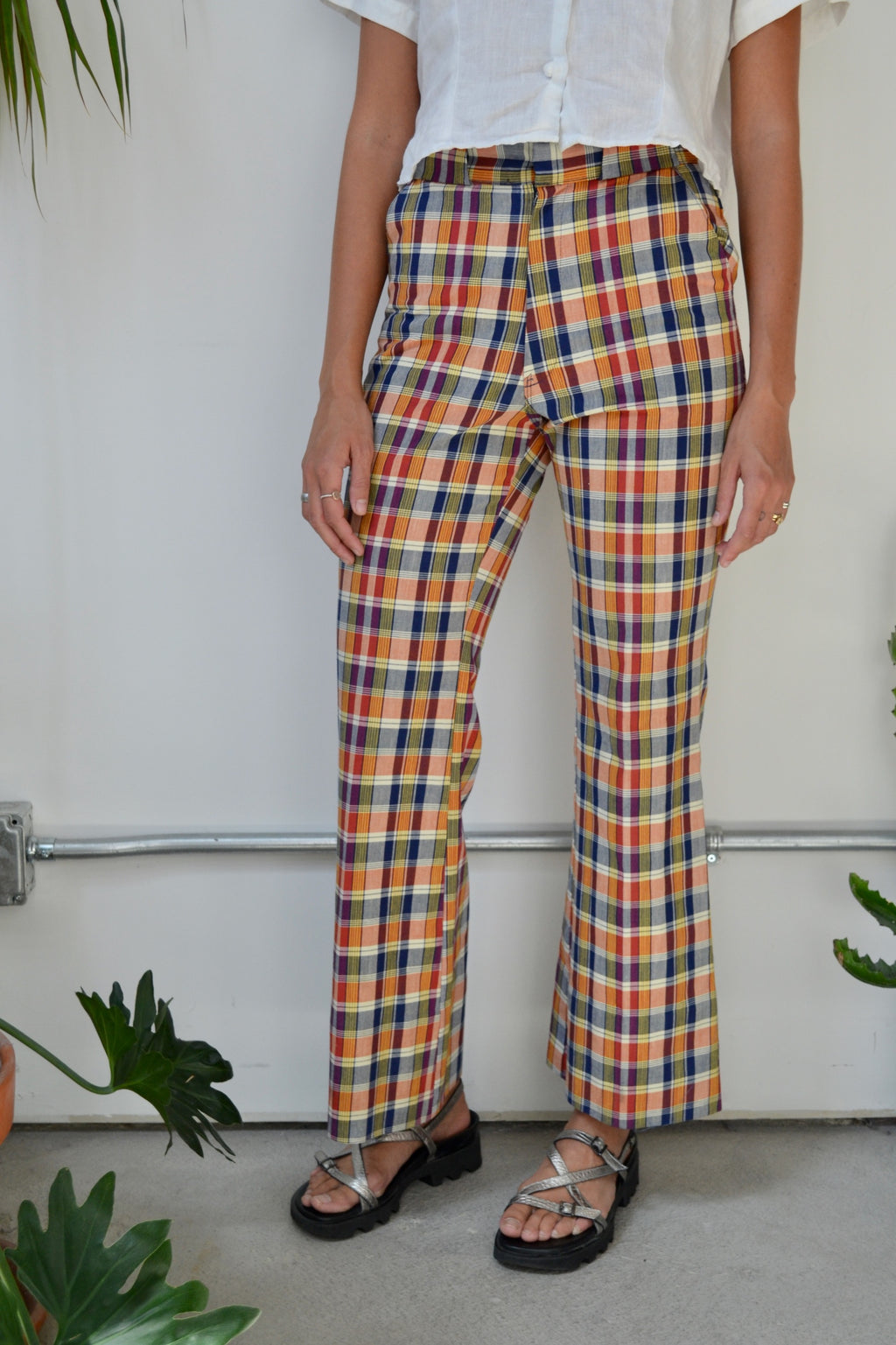 Rainbow Plaid Flares