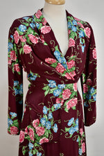 40s/50s Burgundy Floral Dressing Robe