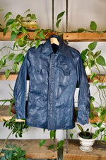 70s Navy Leather Shirt Jacket