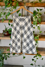 White and Black Slubbed Cotton A-Line Plaid Skirt