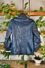 70s Navy Leather Shirt Jacket