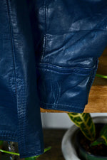 70s Navy Leather Shirt Jacket