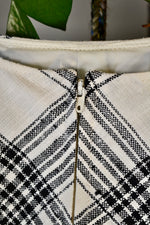 White and Black Slubbed Cotton A-Line Plaid Skirt