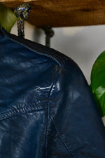 70s Navy Leather Shirt Jacket