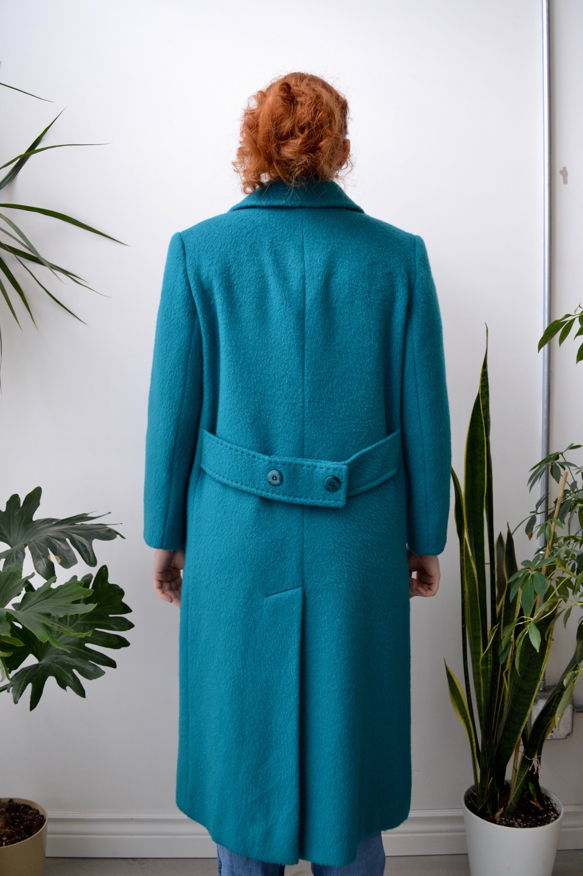 Teal Wool & Mohair Blend Trench