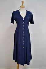 90s Navy Blue Polkadot Dress