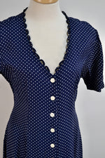 90s Navy Blue Polkadot Dress