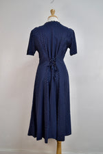 90s Navy Blue Polkadot Dress