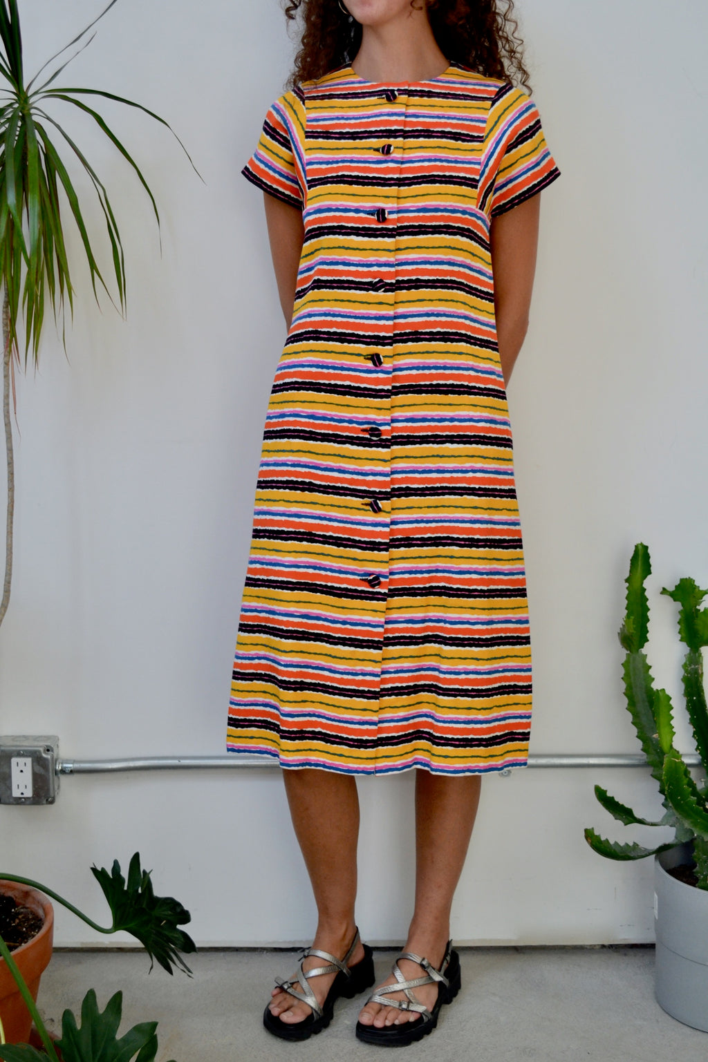 Sixties Abstract Stripe Midi Dress