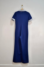 70s Navy Blue Poly Jumpsuit