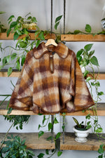 Adorable Brown Plaid Mohair Cape Coat