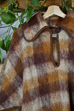 Adorable Brown Plaid Mohair Cape Coat