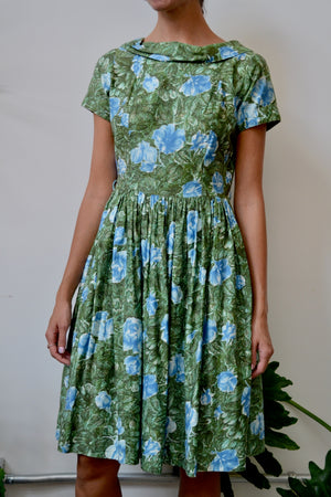 Blue and Green Floral Fifties Dress