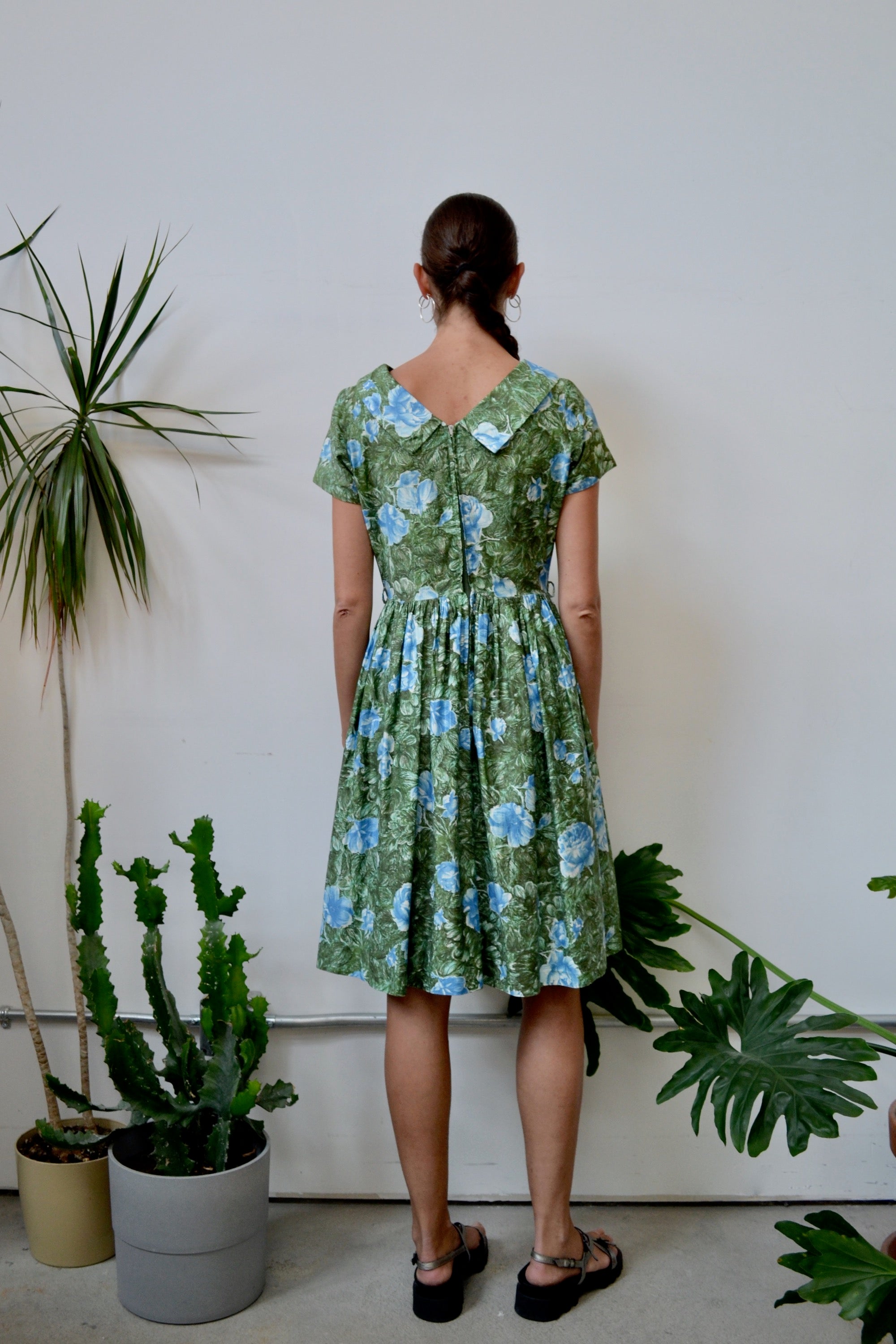 Blue and Green Floral Fifties Dress