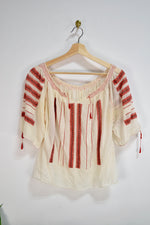 Vintage Red Embroidered Gauzy Peasant Blouse