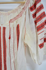 Vintage Red Embroidered Gauzy Peasant Blouse