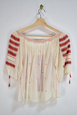 Vintage Red Embroidered Gauzy Peasant Blouse