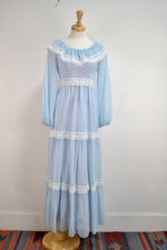 70s Baby Blue Prairie Dress