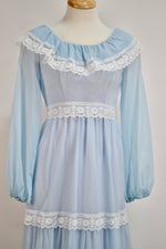 70s Baby Blue Prairie Dress