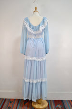 70s Baby Blue Prairie Dress