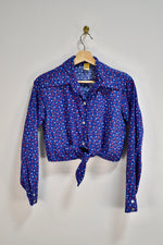 Western Blue Floral Tie Top