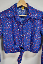 Western Blue Floral Tie Top