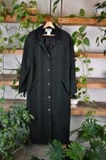 90s LL Bean Dark Green Gingham Wool Trench