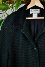 90s LL Bean Dark Green Gingham Wool Trench