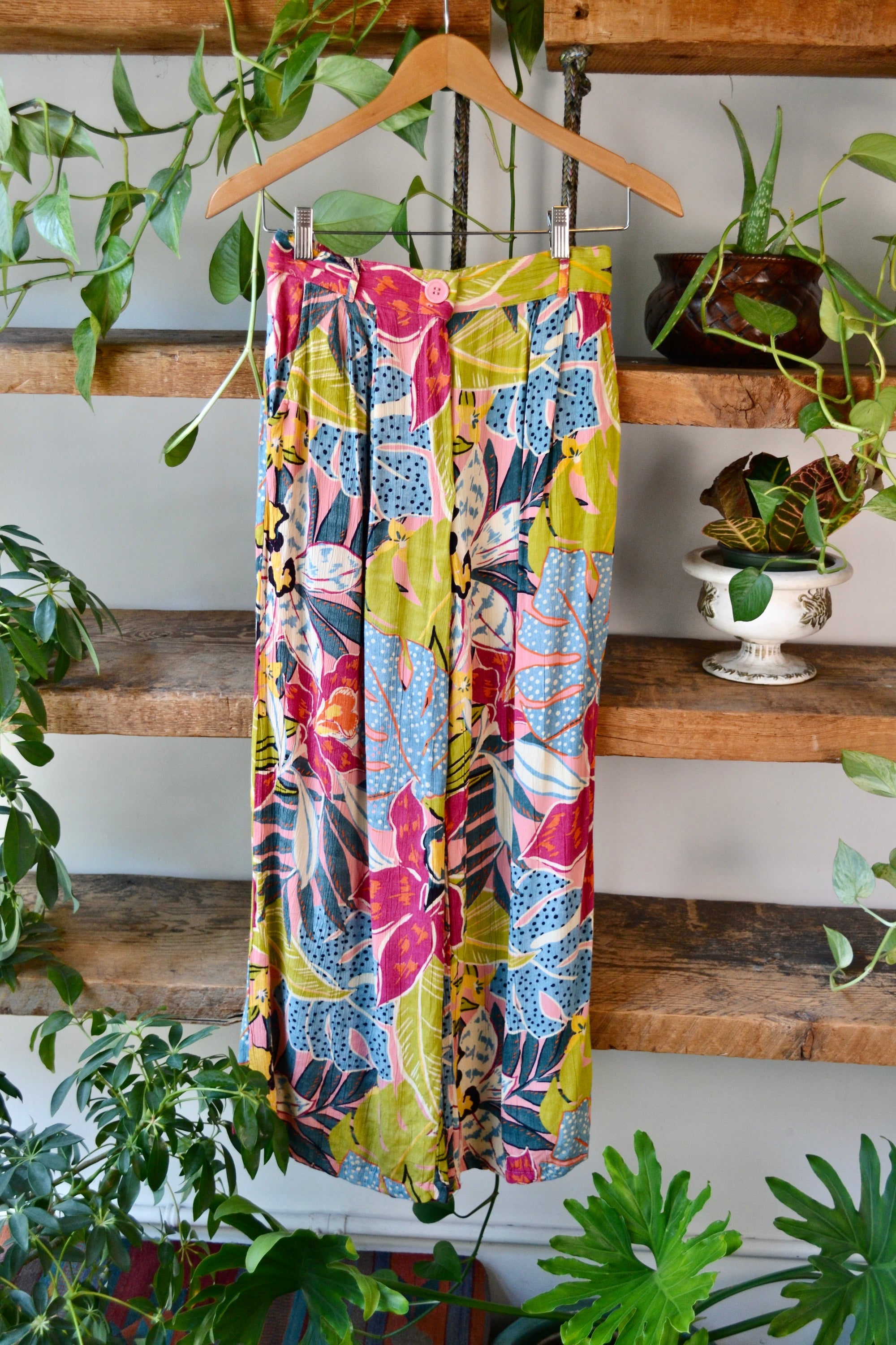 90s Floral Rayon Pants
