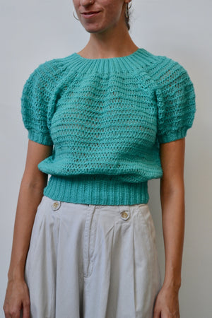 Turquoise Puff Sleeve Knit