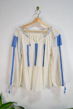 Sky Blue Hungarian Embroidered Peasant Blouse