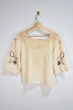 Vintage Bouquet Embroidered Crochet Lace Blouse