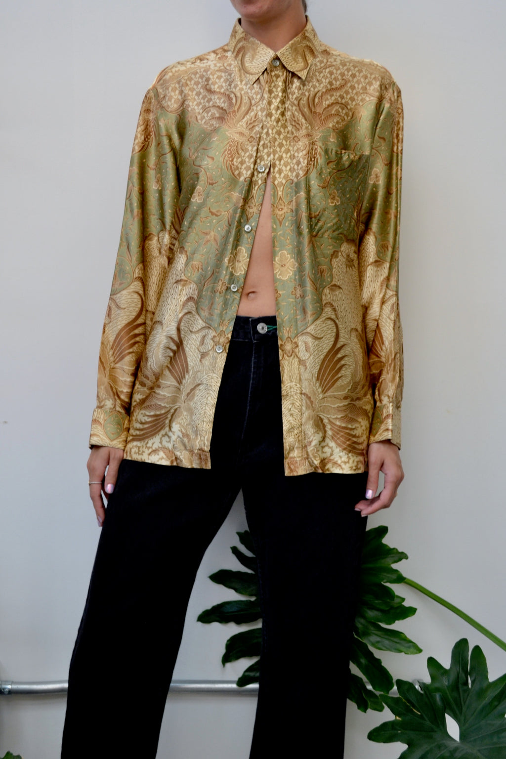 Indonesian Print Satin Blouse