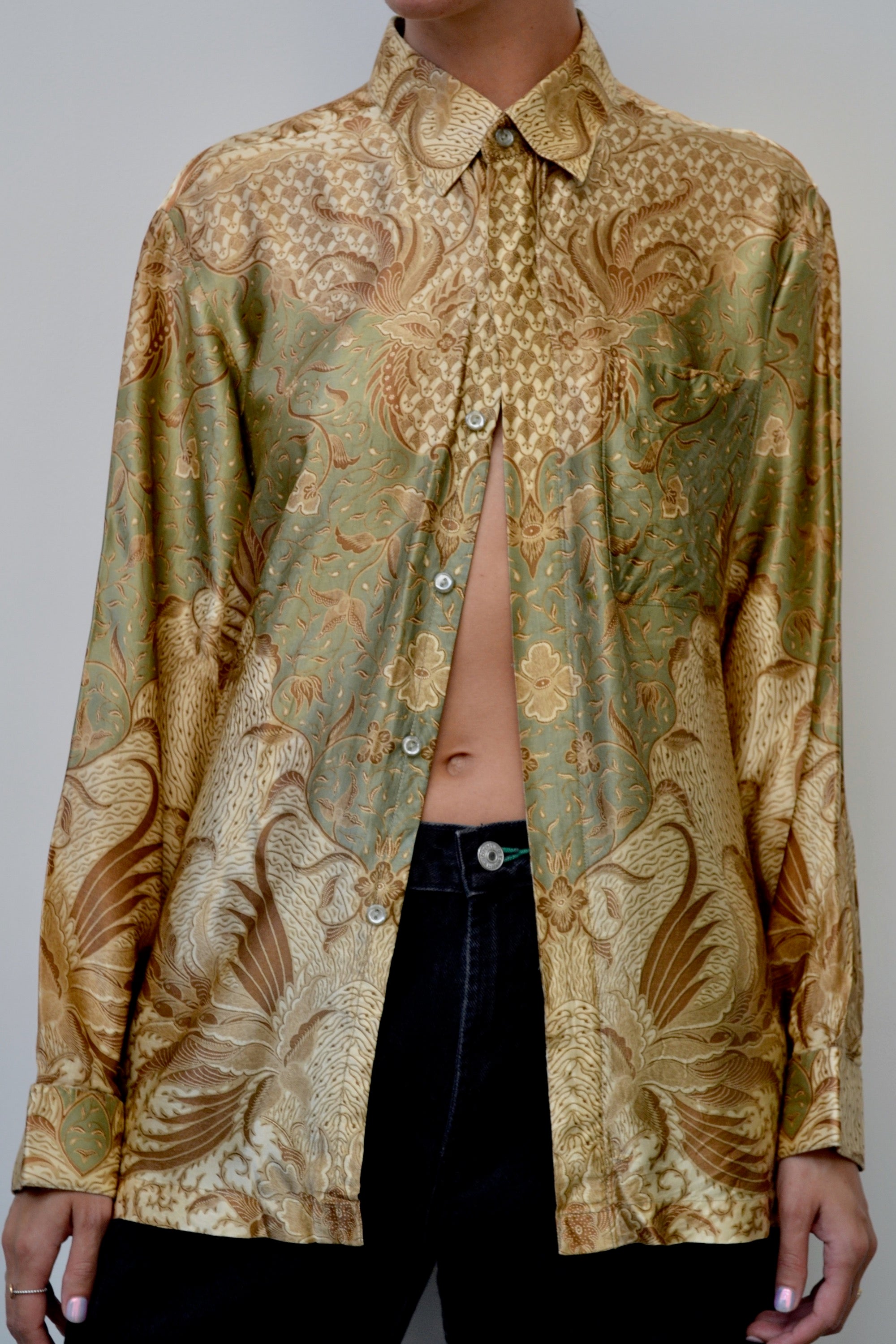 Indonesian Print Satin Blouse