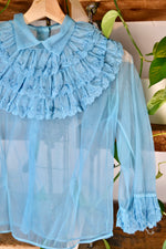 Aqua Sheer Ruffle Blouse
