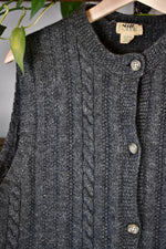 Grey Wool Cable Knit Sweater Vest