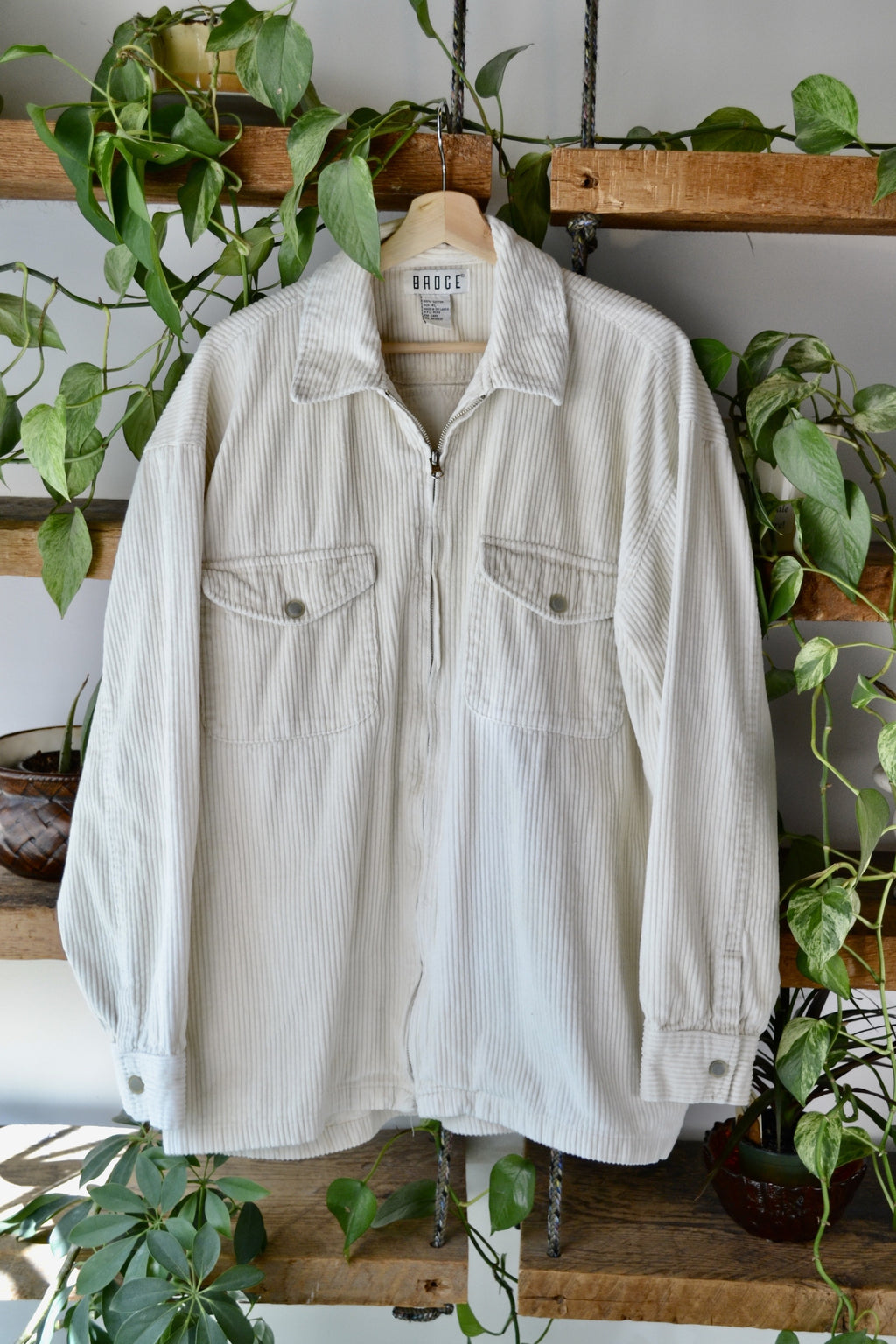 Cream Cord Zip Up Light Jacket
