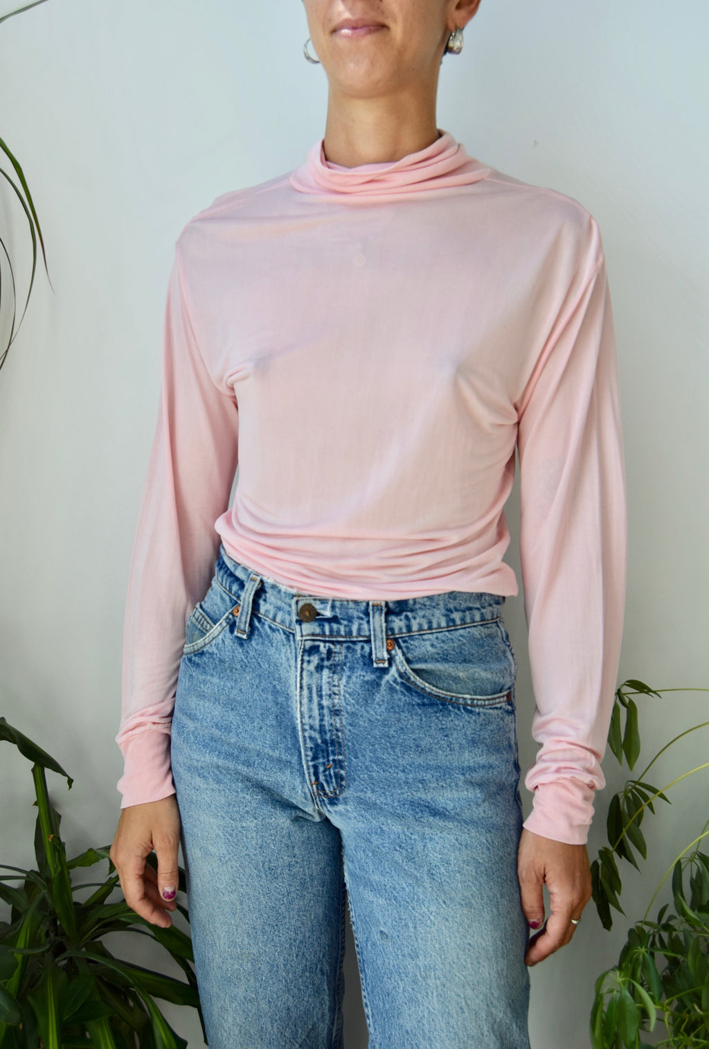 Baby Pink Silk Knit Turtleneck